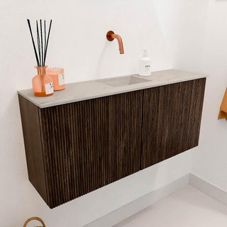 Mondiaz JOYA-DLUX 90cm toiletmeubel - kleur Walnut - Wastafel FAYE positie Midden Zonder kraangat kleur Opalo.