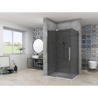 Van Rijn Products ST08 Vaste wand - 110x200cm - grijs rookglas - dikte 8mm - muurprofiel - Chroom
