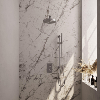 BRAUER Stripe Thermostatique Douche de tête encastrable - 3 voies - rectangulaire - SET 19 - pomme de douche 25 cm - bras mural droit - douchette à main barre - flexible de douche - barre coulissante intégrée - couleur inox brossé PVD