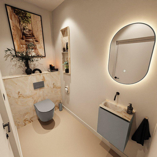 MONDIAZ TURE-DLUX Meuble toilette - 40cm - Smoke - EDEN - vasque Frappe - position gauche - sans trou de robinet