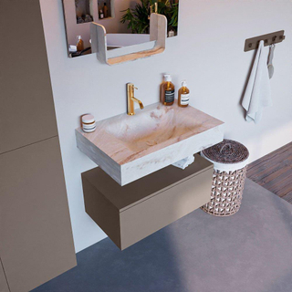 Mondiaz ALAN-DLUX Ensemble de meuble - 70cm - meuble Smoke mat - 1 tiroir - Lavabo Cloud Frappe suspendu - vasque Centre - 1 trou de robinet