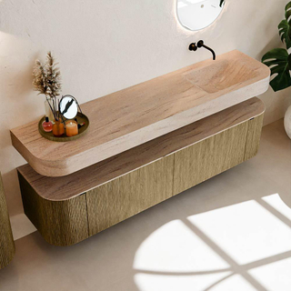 MONDIAZ THOR-DLUX Meuble de salle de bains - 190cm - arrondi gauche + droite - couleur Dusk - 2 tiroirs - 2 portes - Vasque suspendue CLOUD Droite sans trou de robinet - couleur Saba