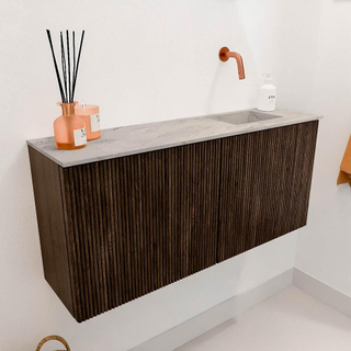 Mondiaz JOYA-DLUX 90cm toiletmeubel - kleur Walnut - Wastafel FAYE positie Rechts Zonder kraangat kleur Glace.