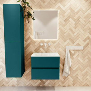 Mondiaz VICA Ensemble de meuble de salle de bain - 60cm - meuble sous-vasque smag - 2 tiroirs - lavabo cloud milieu - sans trous de robinet - version haute de 60cm - talc