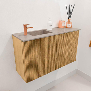 Mondiaz JOYA-DLUX 70cm toiletmeubel - kleur Oak - Wastafel FAYE positie Links 1 kraangat kleur Saba.