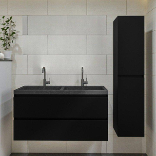 Wiesbaden marmaris ensemble de meubles de salle de bains 120x58x45cm 2 tiroirs 2 trous de robinetterie pierre naturelle sans miroir noir mat
