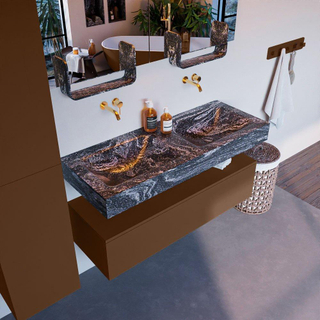 Mondiaz ALAN-DLUX Ensemble de meuble - 120cm - meuble Rust mat - 1 tiroir - Lavabo Cloud Lava suspendu - vasque Gauche et droite - 0 trous de robinet