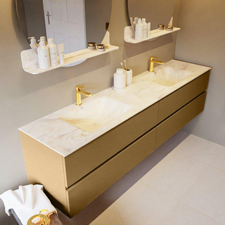 Mondiaz VICA-DLUX ensemble de meuble de salle de bain - 200cm - meuble sous-vasque oro - 4 tiroirs - lavabo encastré cloud double - 2 trous de robinet - miroir modèle spot - version XL 60cm de haut - ostra