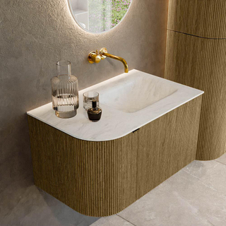 Mondiaz KURVE-DLUX Ensemble de meuble salle de bain - 75x46x40cm - 1 tiroir - 1 porte - lavabo en solid surface - droite - sans trou de robinet - Dusk
