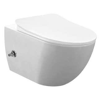 Creavit Hangend Toiletset - 35.3x51cm - bidetsproeier warm/koud - spoelrandloos - met zitting - wit