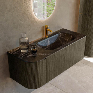 Mondiaz KURVE-DLUX Badkamermeubelset - 115x46x40cm - 1 lade - 1 deur - wastafel solid surface - rechts - 1 kraangat - Shadow