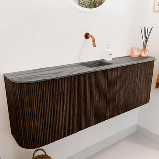 Mondiaz JOYA-DLUX 123.2cm toiletmeubel - ronding links en rechts kleur Walnut - Wastafel FAYE positie Midden Zonder kraangat kleur Sombra.