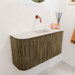 Mondiaz JOYA-DLUX Meuble de salle de bains 83.2cm - arrondis gauche et droite couleur Dusk - Vasque FAYE position Milieu Sans trou de robinet couleur Meli.