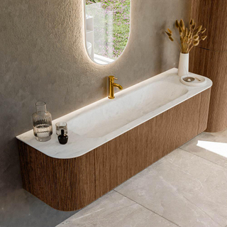 MONDIAZ KURVE-DLUX 170cm Meuble salle de bain avec module 25 G et D - couleur Walnut - 1 tiroir - 2 portes - vasque BIG LARGE centre - 1 trou de robinet - couleur Opalo