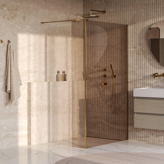 BRAUER Oblivion Inloopdouche - 120x200cm - 30 cm zijwand - glascoating - brons glas - geborsteld goud PVD
