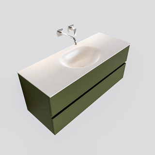 MONDIAZ VICA Ensemble de meuble salle de bain - 120cm - 2 tiroirs - lavabo Moon central - 0 trous de robinet - solid surface army