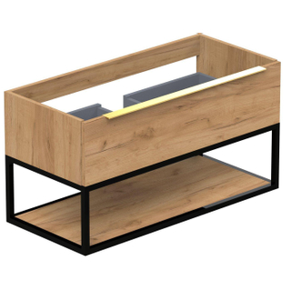 Thebalux onderkast type2 100cm 1x lade opbouwgreep Noëlla met frame mat zwart en 1x inleg  1x uitsparing incl witte sifonset