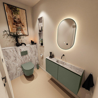 MONDIAZ TURE-DLUX Meuble toilette - 100cm - Army - EDEN - vasque Glace - position centrale - sans trou de robinet