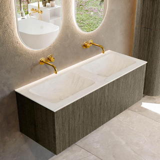 Ensemble de meuble de salle de bain Mondiaz KURVE-DLUX - 120x46x40cm - 1 tiroir - lavabo en solid surface - double - sans trou de robinet - Shadow