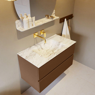 Mondiaz VICA-DLUX ensemble de meuble de salle de bain - 90cm - meuble sous-vasque reposant - 2 tiroirs - lavabo encastrée cloud milieu - sans trous de robinet - version haute de 60cm - glace