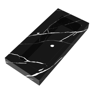Saniclass Artificial Marble Meubelwastafel - 100x46x10cm - zonder overloop - wasbak midden - 1 kraangat - composiet - Nero Marquina