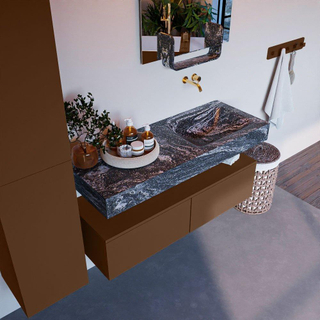 Mondiaz ALAN-DLUX Ensemble de meuble - 120cm - meuble Rust mat - 2 tiroirs - Lavabo Cloud Lava suspendu - vasque Droite - 0 trous de robinet