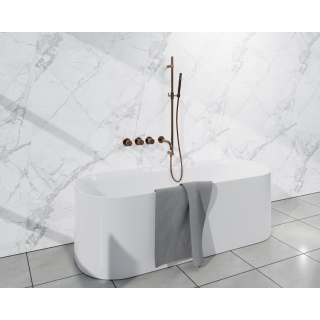 Fortifura Nebbio Ensemble combiné bain - mitigeur thermostatique - barre coulissante avec coude mural intégré - flexible de douche métallique - douchette sur barre - bec - cuivre brossé PVD (cuivre)