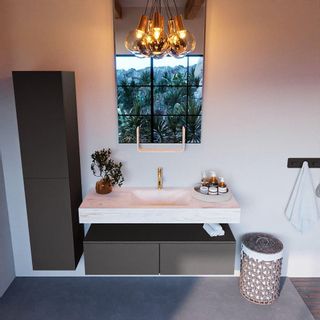 Mondiaz ALAN-DLUX Ensemble de meuble - 120cm - meuble Dark grey mat - 2 tiroirs - Lavabo Cloud Ostra suspendu - vasque Centre - 1 trou de robinet