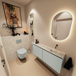 MONDIAZ TURE-DLUX Meuble toilette - 120cm - Greey - EDEN - vasque Ostra - position droite - sans trou de robinet