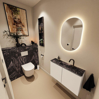 MONDIAZ TURE-DLUX Meuble toilette - 80cm - Talc - EDEN - vasque Lava - position centrale - 1 trou de robinet
