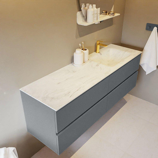 Mondiaz VICA-DLUX ensemble de meuble de salle de bain - 150cm - meuble sous-vasque plata - 4 tiroirs - lavabo encastré cloud droite - 1 trou de robinet - version haute de 60cm - opalo