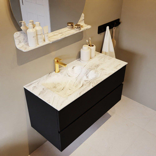 Mondiaz VICA-DLUX Ensemble de meuble de salle de bain - 100cm - meuble sous-vasque urban - 2 tiroirs - lavabo encastré cloud gauche - 1 trou de robinet - version haute de 60cm - glace