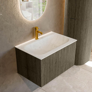 Mondiaz KURVE-DLUX Ensemble de meuble salle de bain - 70x46x40cm - 1 tiroir - lavabo en solid surface - milieu - 1 trou de robinet - Shadow
