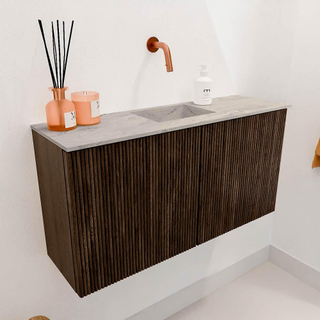 Mondiaz JOYA-DLUX 80cm toiletmeubel - kleur Walnut - Wastafel FAYE positie Midden Zonder kraangat kleur Glace.