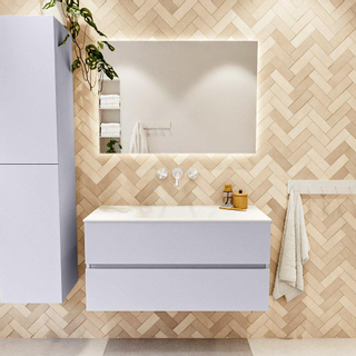 Mondiaz VICA Ensemble de meuble de salle de bain - 100cm - meuble sous-vasque cale - 2 tiroirs - lavabo cloud milieu - sans trous de robinet - version haute de 60cm - talc