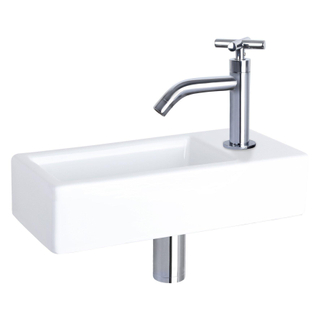 Differnz Hura kit lave-mains - 38,5x18,5x9cm - Rectangulaire - 1 trou de robinet - robinet courbé en chrome - poignée croix - Céramique Blanche
