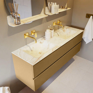 Mondiaz VICA-DLUX ensemble de meuble de salle de bain - 150cm - meuble sous-vasque oro - 2 tiroirs - lavabo encastré cloud double - sans trous de robinet - version haute de 60cm - frape