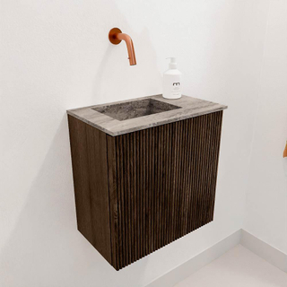Mondiaz JOYA-DLUX Meuble de toilette 40cm - couleur Walnut - Lavabo FAYE position Gauche Sans trou de robinet couleur Oza