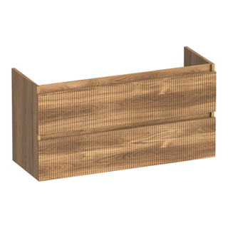 BRAUER Joy Wavy wastafelonderkast ondiep 100 2 softclose lades - greeploos - 1 sifon uitsparing - Honey