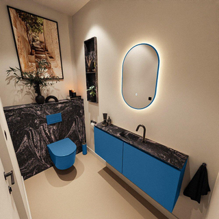 MONDIAZ TURE-DLUX Meuble toilette - 120cm - Jeans - EDEN - vasque Lava - position centrale - 1 trou de robinet