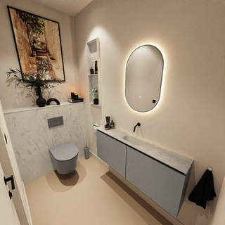 MONDIAZ TURE-DLUX Meuble toilette - 120cm - Smoke - EDEN - vasque Opalo - position centrale - sans trou de robinet