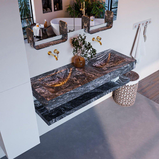 Mondiaz ALAN-DLUX Ensemble de meuble - 130cm - meuble Lava mat - 0 tiroirs - Lavabo Cloud Lava suspendu - vasque Gauche et droite - 0 trous de robinet