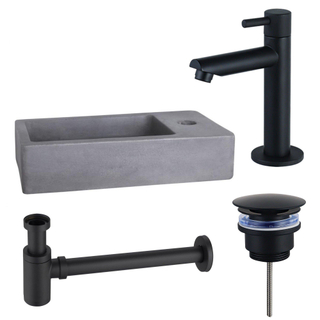 FortiFura Fuente Pack Lave-mains - 40x22x8cm - 1 trou de robinet - robinet Noir mat - Béton