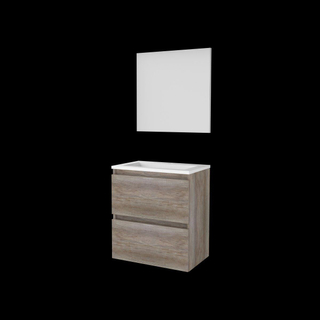 Basic-Line Basic 39 ensemble de meubles de salle de bain 60x39cm sans poignée 2 tiroirs lavabo acrylique 1 trou pour robinet miroir mfc whisky oak