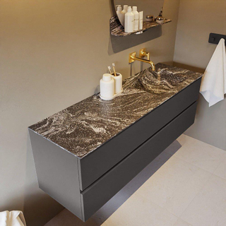 Mondiaz VICA-DLUX Ensemble de meuble de salle de bain - 150cm - meuble sous-vasque gris foncé - 2 tiroirs - lavabo encastré cloud droite - sans trous de robinet - version haute de 60cm - lave