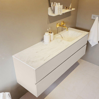 Mondiaz VICA-DLUX ensemble de meuble de salle de bain - 150cm - meuble sous lavabo lin - 2 tiroirs - lavabo encastré nuage droite - sans trous de robinet - version haute de 60cm - opalo