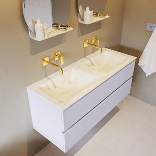 Mondiaz VICA-DLUX ensemble de meuble de salle de bain - 120cm - meuble sous-vasque cale - 2 tiroirs - lavabo encastré cloud double - sans trous de robinet - version haute de 60cm - opalo