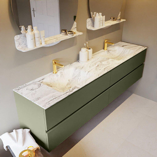 Mondiaz VICA-DLUX ensemble de meuble de salle de bain - 200cm - meuble sous-vasque armée - 4 tiroirs - lavabo encastré nuage double - 2 trous de robinet - version haute de 60cm - glace