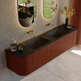 Mondiaz KURVE Ensemble de meuble salle de bain - 180x46x40cm - 2 tiroirs - 2 portes - lavabo en solid surface - double - sans trou de robinet - Ruby