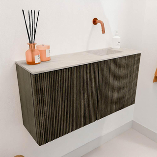 Mondiaz JOYA-DLUX 80cm toiletmeubel - kleur Shadow - Wastafel FAYE positie Rechts Zonder kraangat kleur Ostra.